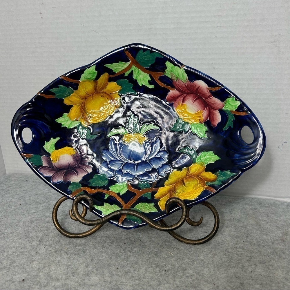 Vintage Handpainted Maling Ware Floral Dish Made In England